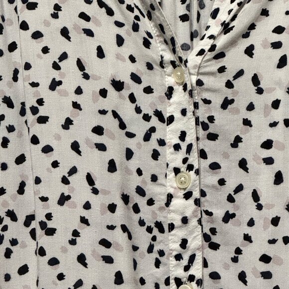 Loft size XL white dot print long sleeve 1/2 button flowy rayon tunic top - Picture 2 of 6